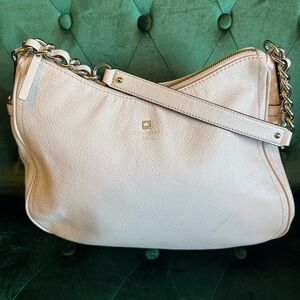 Kate Spade Pebbled Leather Shoulder Bag Cream Ivory Gold Chain Strap Hobo Purse